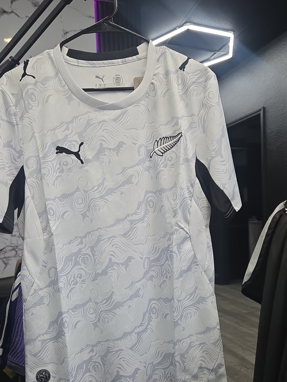 Puma White and Black Kids Soccer Jersey with Fern Crest